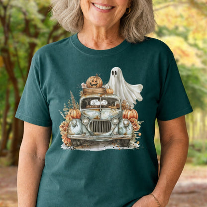 Halloween Vintage Pickup Truck & Ghost T-Shirt