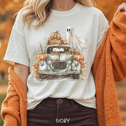Halloween Vintage Pickup Truck & Ghost T-Shirt