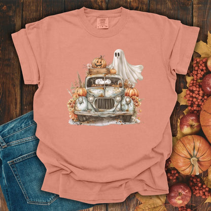 Halloween Vintage Pickup Truck & Ghost T-Shirt