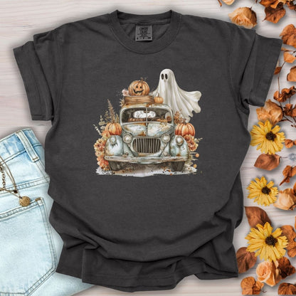Halloween Vintage Pickup Truck & Ghost T-Shirt