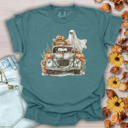 Halloween Vintage Pickup Truck & Ghost T-Shirt