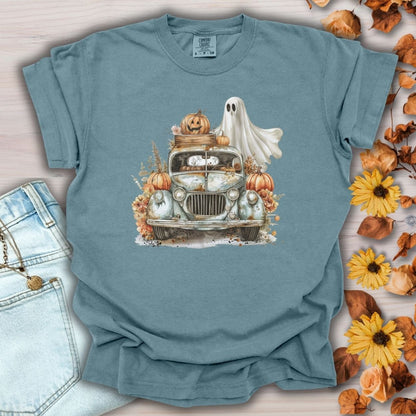 Halloween Vintage Pickup Truck & Ghost T-Shirt