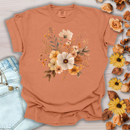 Yam Harvest Blooms T-Shirt with a vintage floral bouquet, made from soft, garment-dyed cotton.