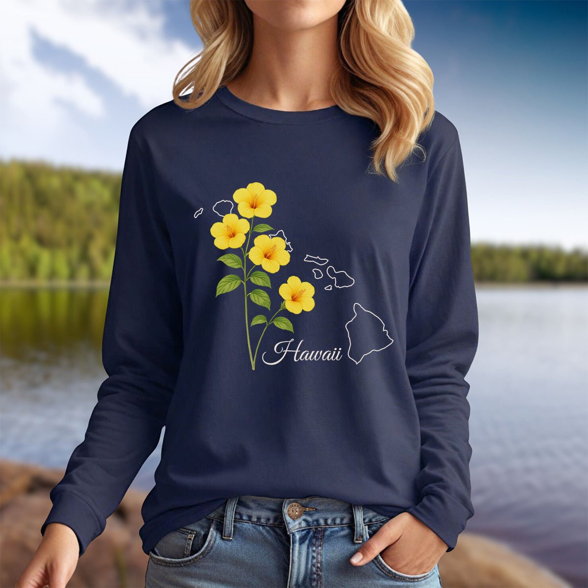 Hawaii State Flower Long Sleeve Tee - Yellow Hibiscus