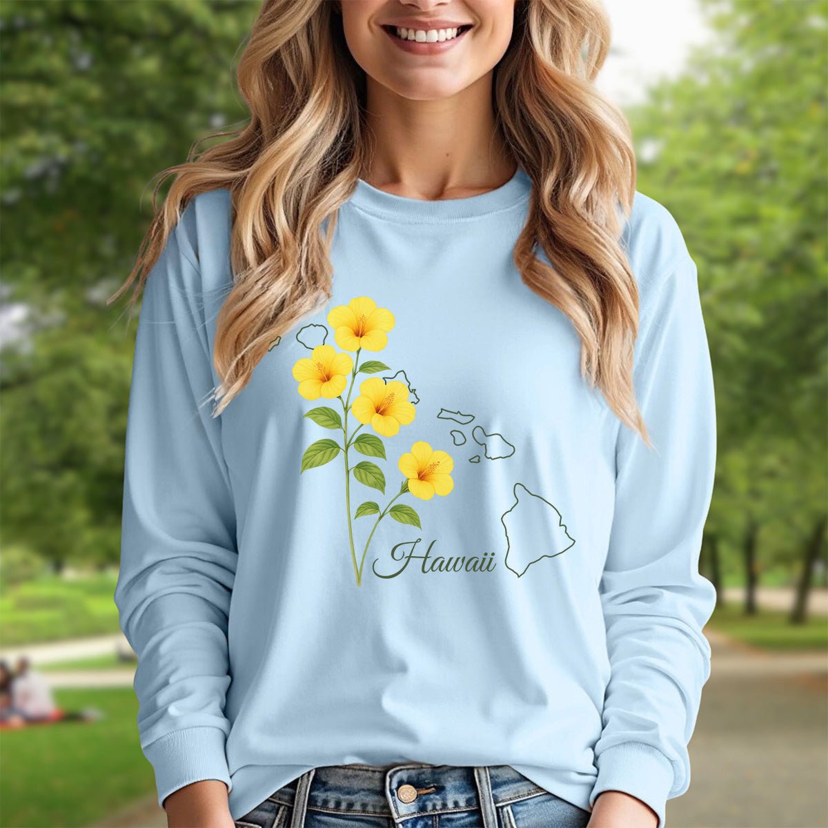 Hawaii State Flower Long Sleeve Tee - Yellow Hibiscus
