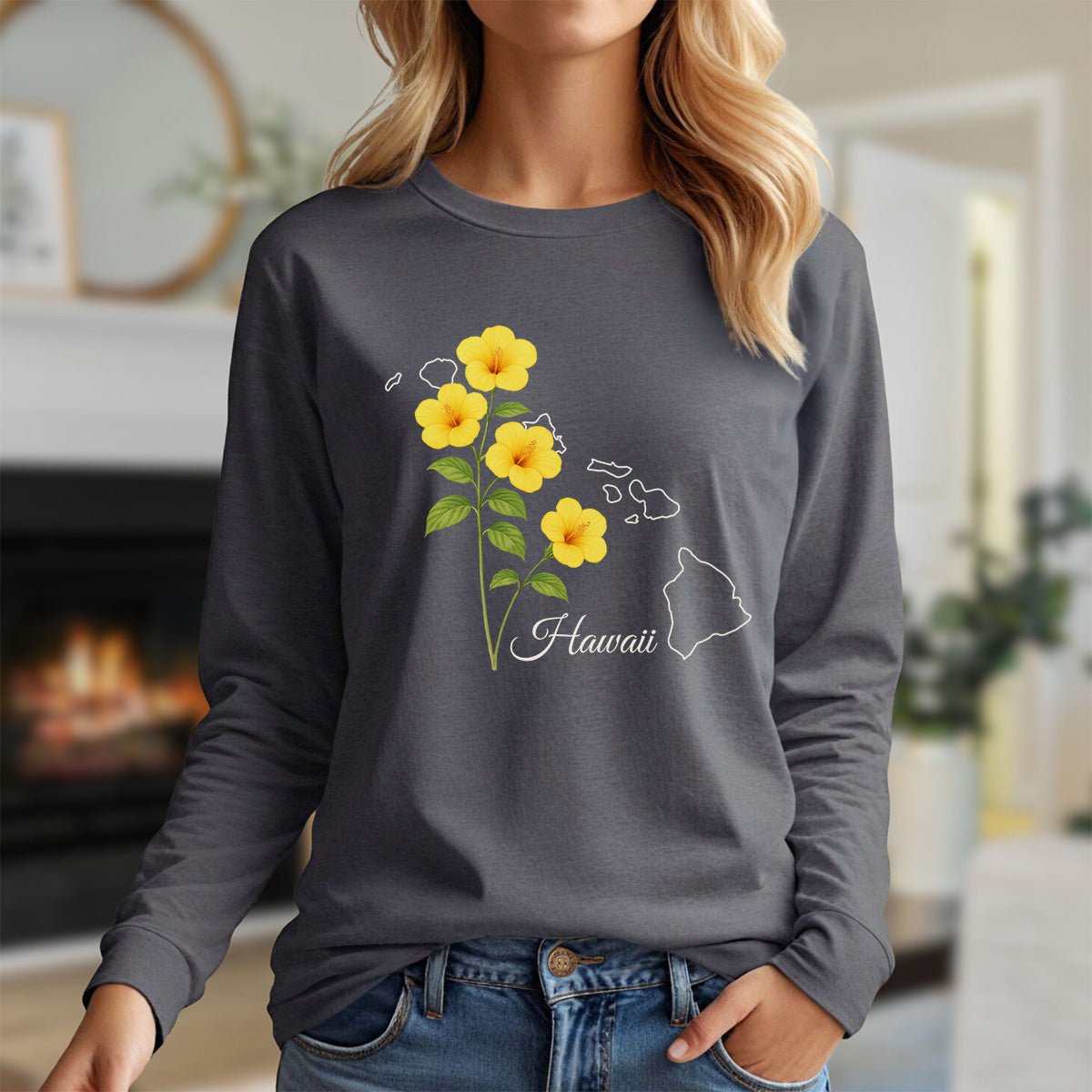 Hawaii State Flower Long Sleeve Tee - Yellow Hibiscus