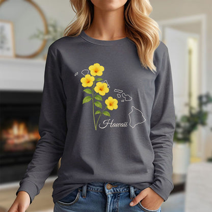 Hawaii State Flower Long Sleeve Tee - Yellow Hibiscus