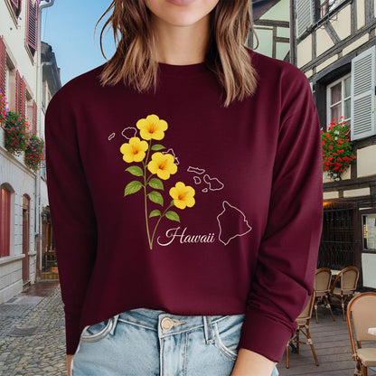 Hawaii State Flower Long Sleeve Tee - Yellow Hibiscus