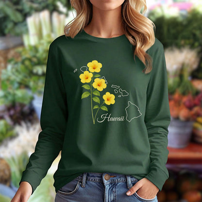 Hawaii State Flower Long Sleeve Tee - Yellow Hibiscus