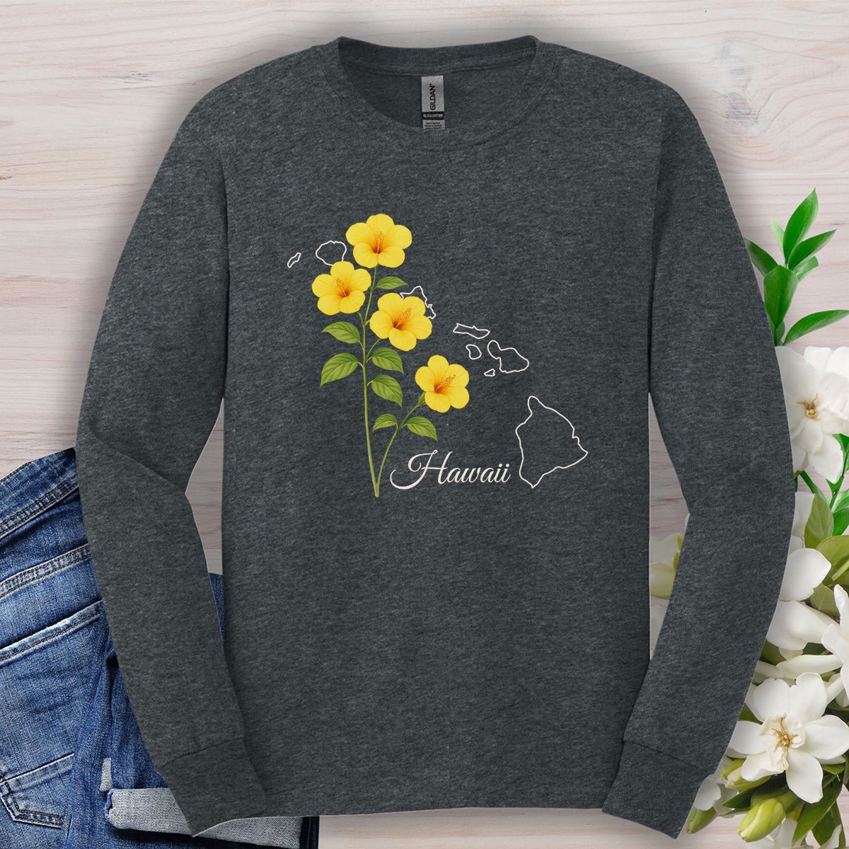 Hawaii State Flower Long Sleeve Tee - Yellow Hibiscus