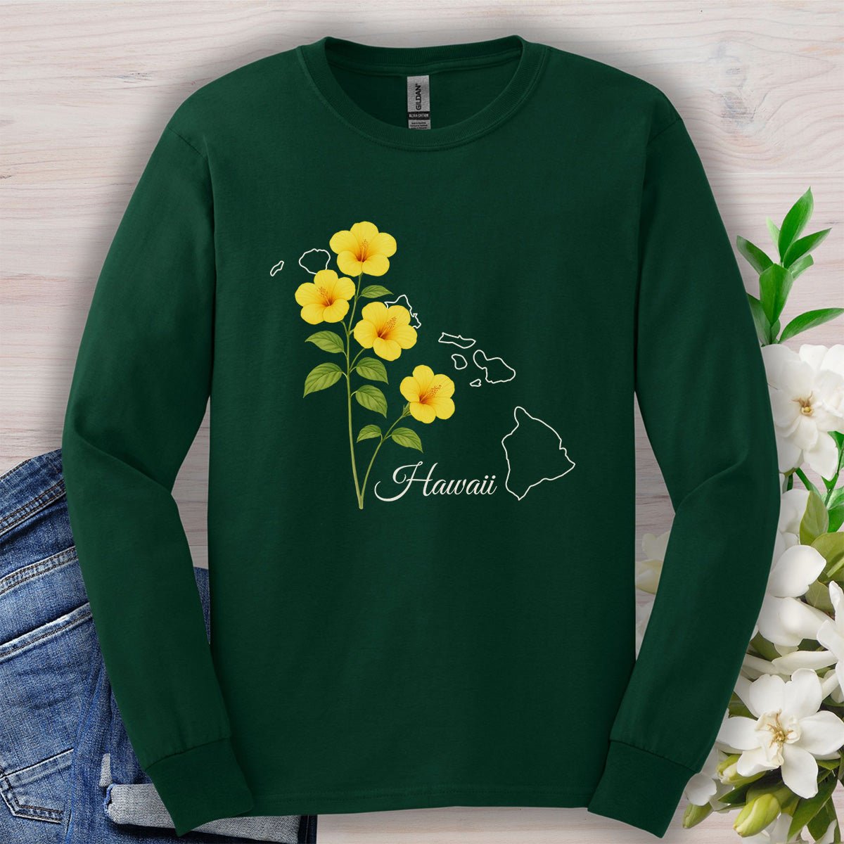 Hawaii State Flower Long Sleeve Tee - Yellow Hibiscus
