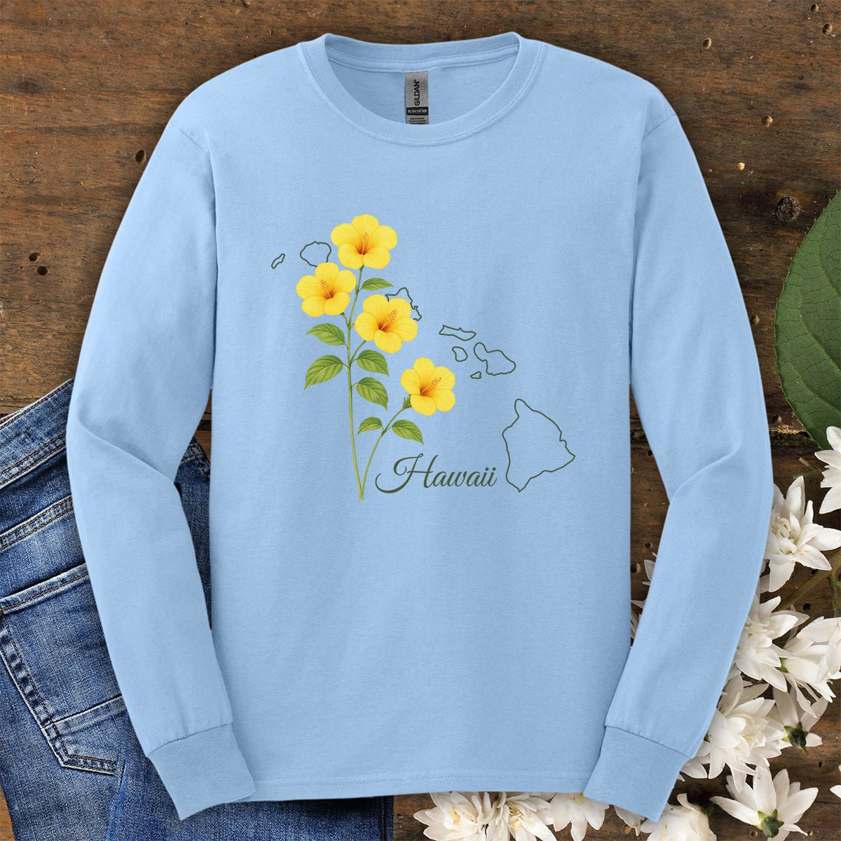 Hawaii State Flower Long Sleeve Tee - Yellow Hibiscus