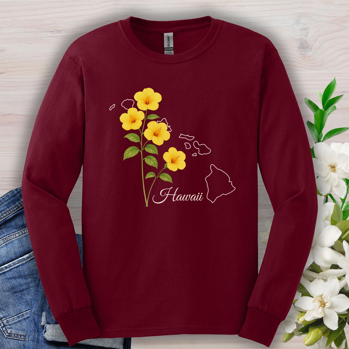 Hawaii State Flower Long Sleeve Tee - Yellow Hibiscus