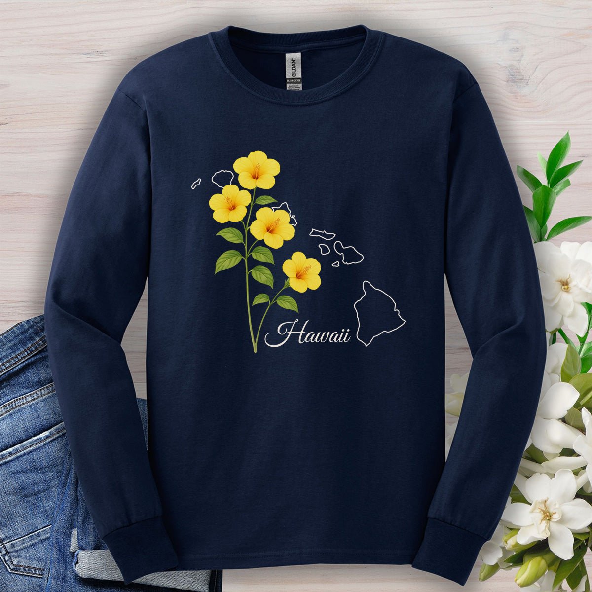 Hawaii State Flower Long Sleeve Tee - Yellow Hibiscus