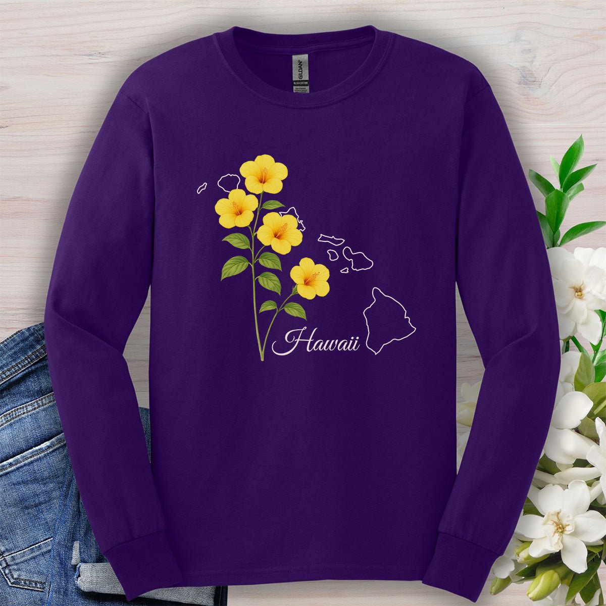 Hawaii State Flower Long Sleeve Tee - Yellow Hibiscus