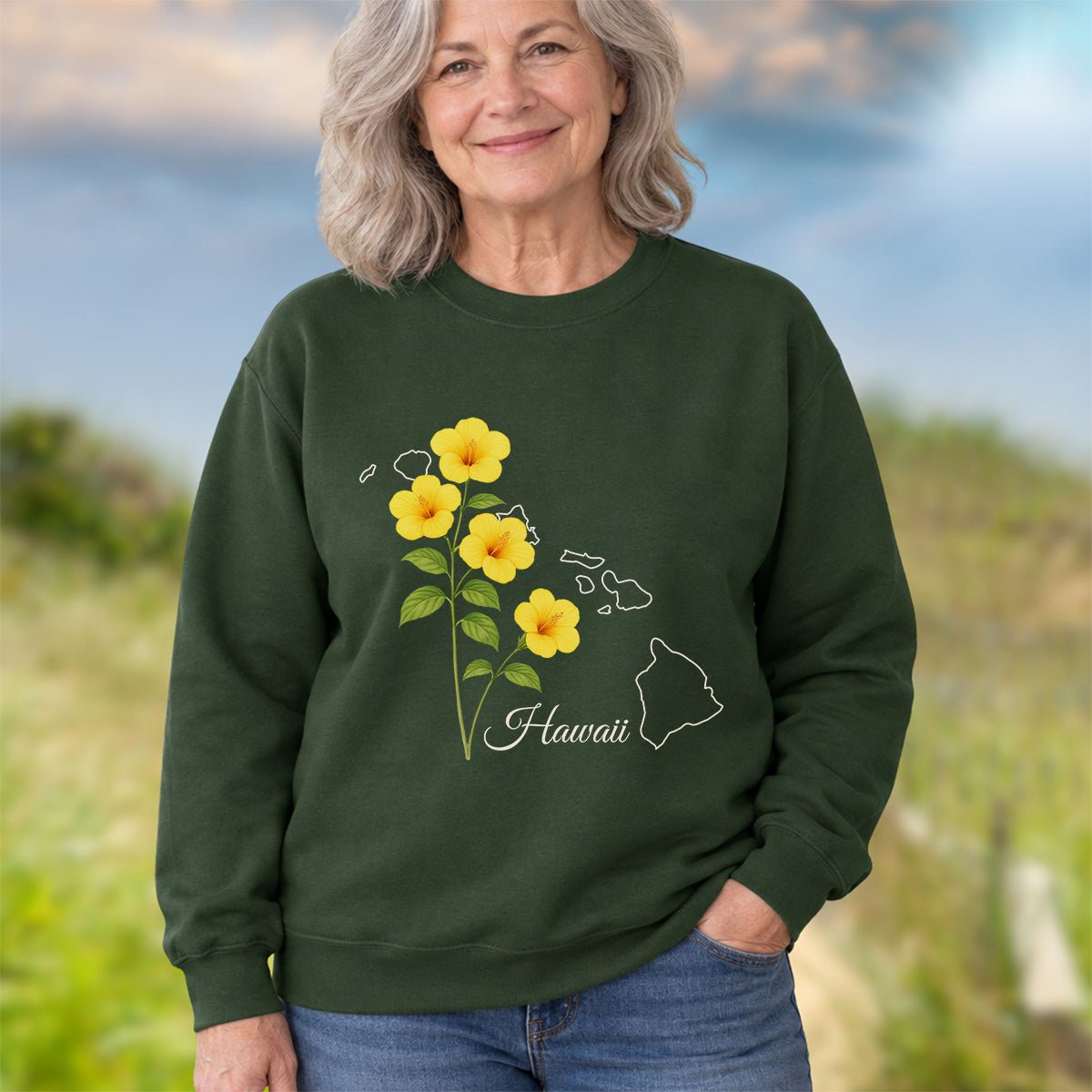 Hawaii State Flower Sweatshirt - Yellow Hibiscus