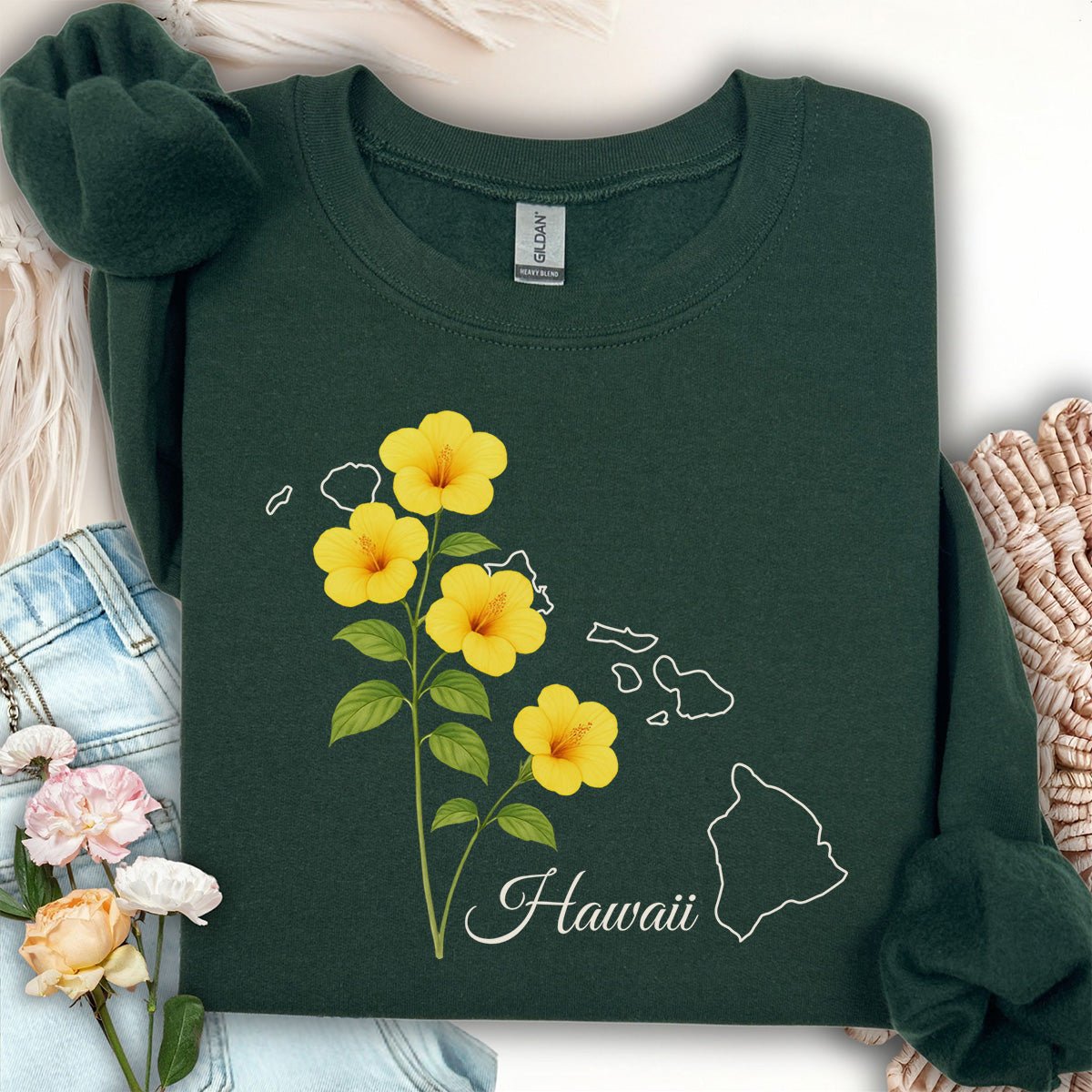 Hawaii State Flower Sweatshirt - Yellow Hibiscus