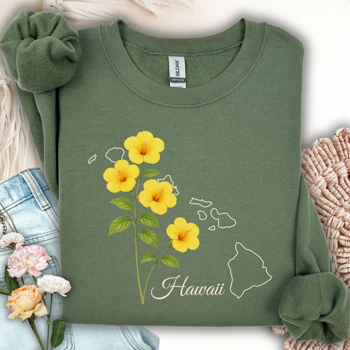 Hawaii State Flower Sweatshirt - Yellow Hibiscus