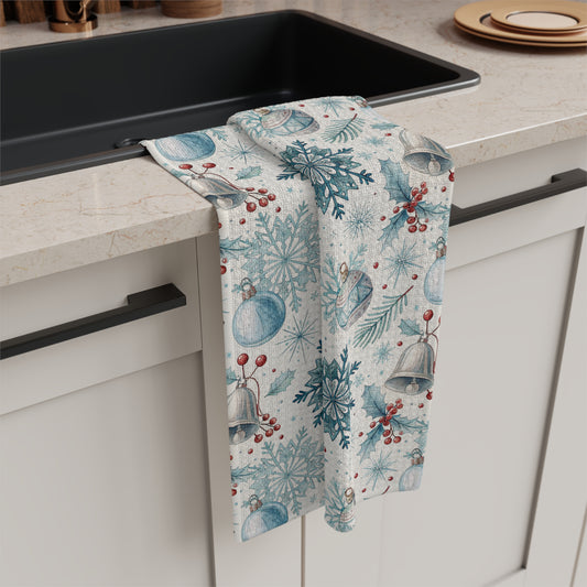 Holiday Bells & Snowflakes Microfiber Tea Towel