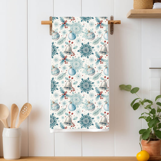 Holiday Bells & Snowflakes Microfiber Tea Towel