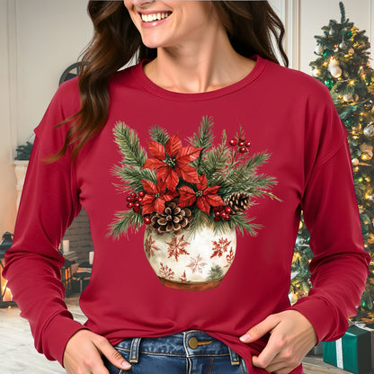 Holiday Floral Arrangement Long Sleeve Tee