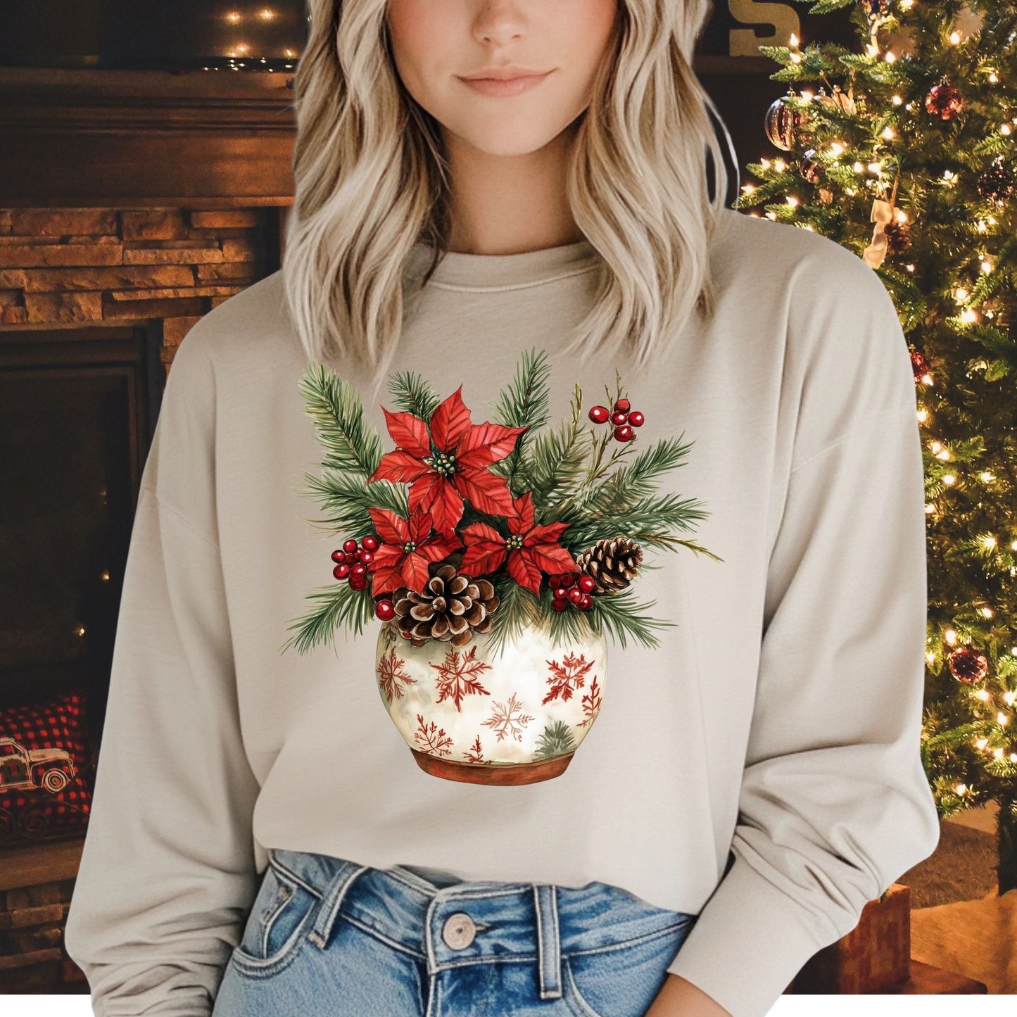 Holiday Floral Arrangement Long Sleeve Tee