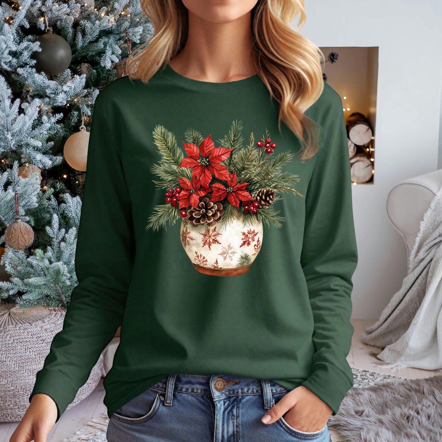 Holiday Floral Arrangement Long Sleeve Tee