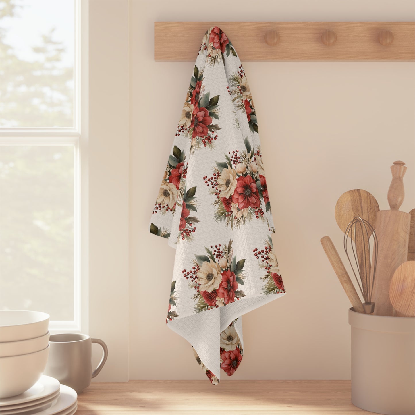 Holiday Floral Bouquet Microfiber Tea Towel