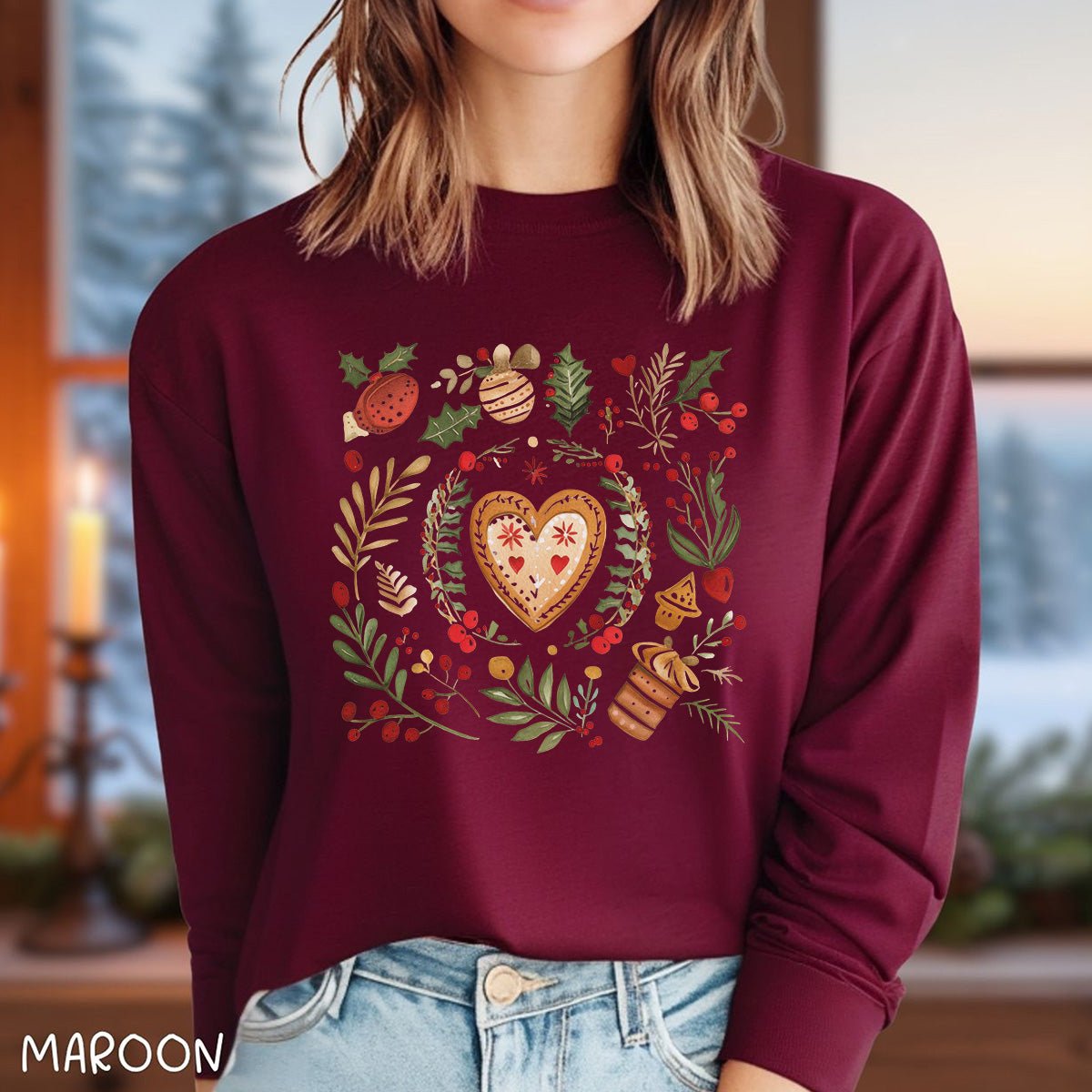 Holiday Gingerbread Heart Art Long Sleeve Tee