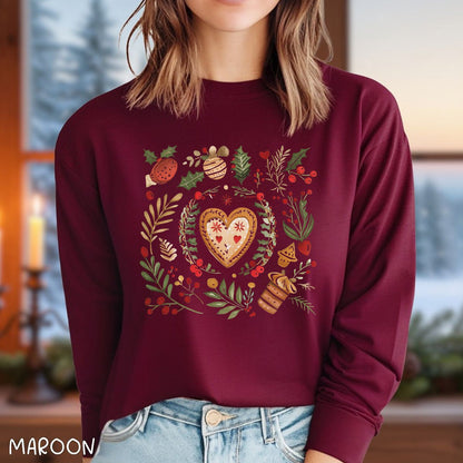 Holiday Gingerbread Heart Art Long Sleeve Tee