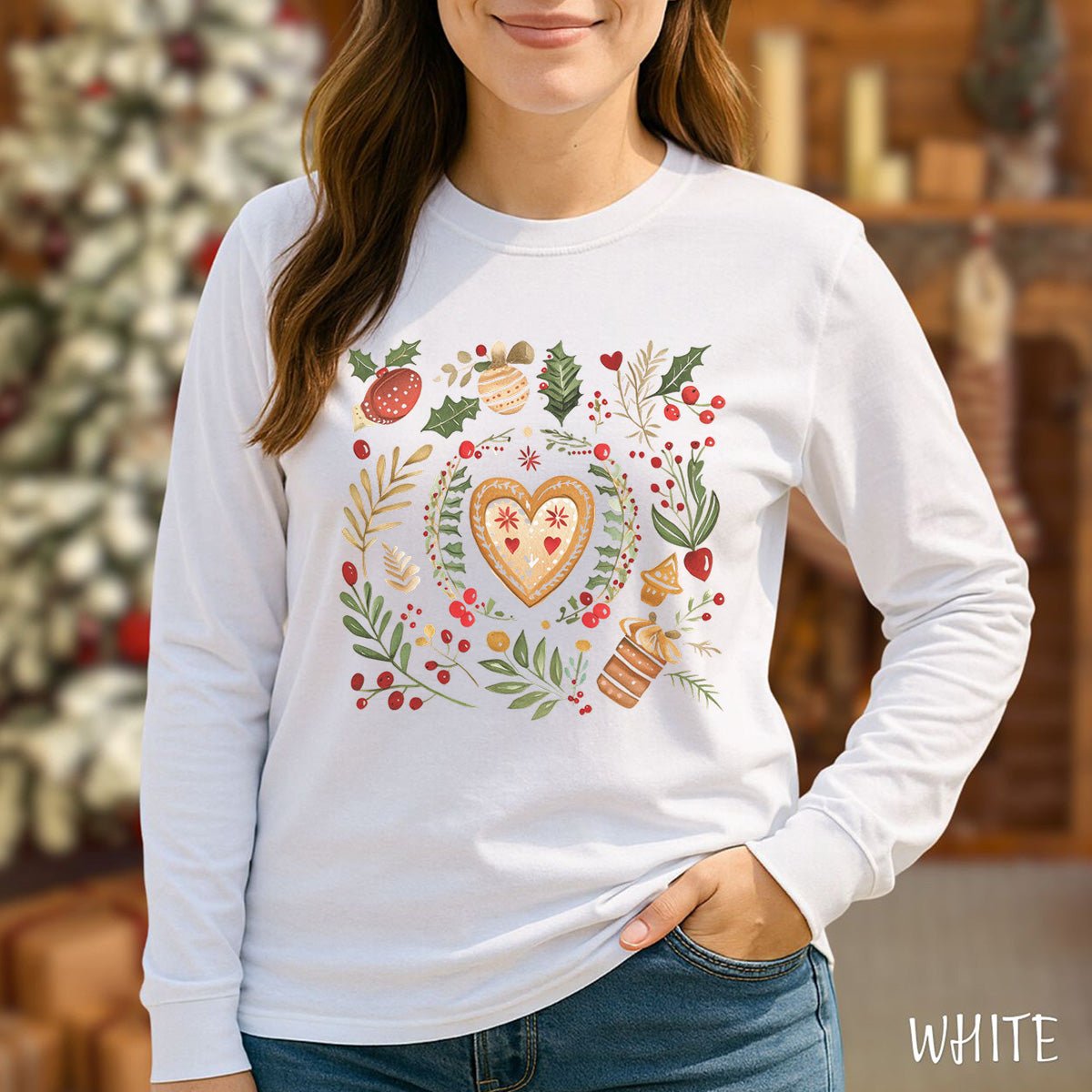 Holiday Gingerbread Heart Art Long Sleeve Tee