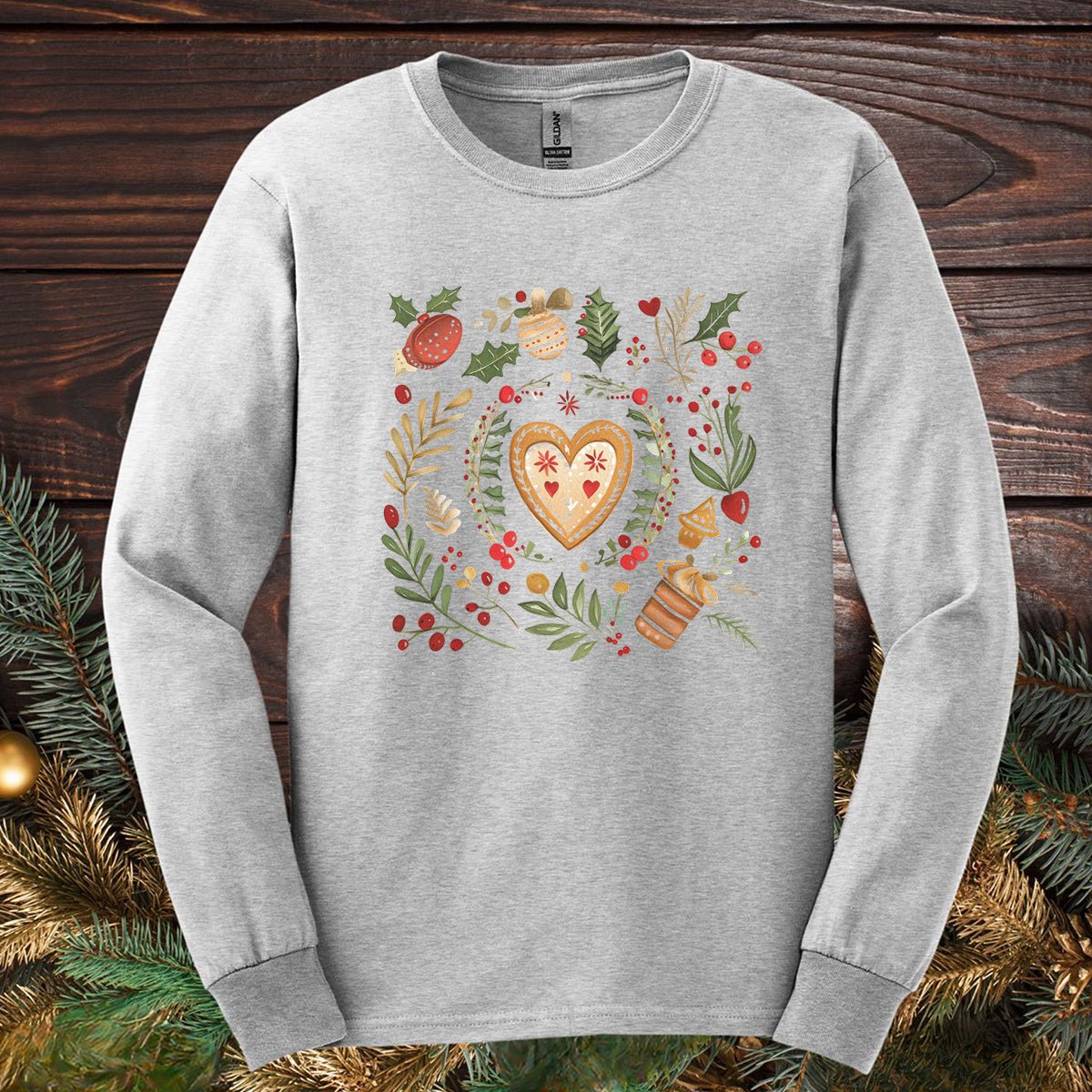 Holiday Gingerbread Heart Art Long Sleeve Tee