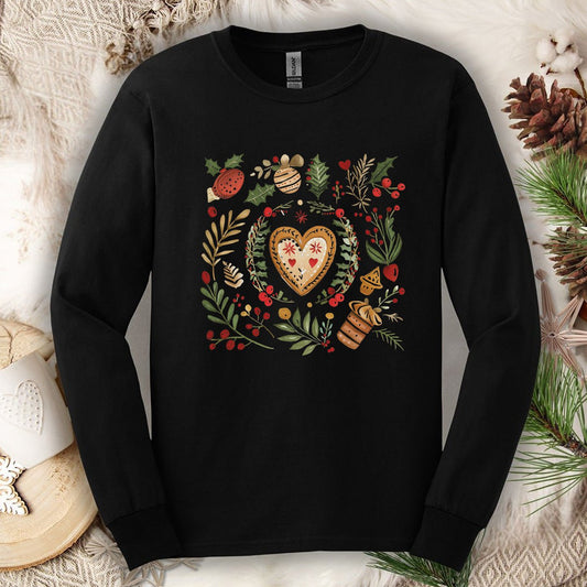 Holiday Gingerbread Heart Art Long Sleeve Tee