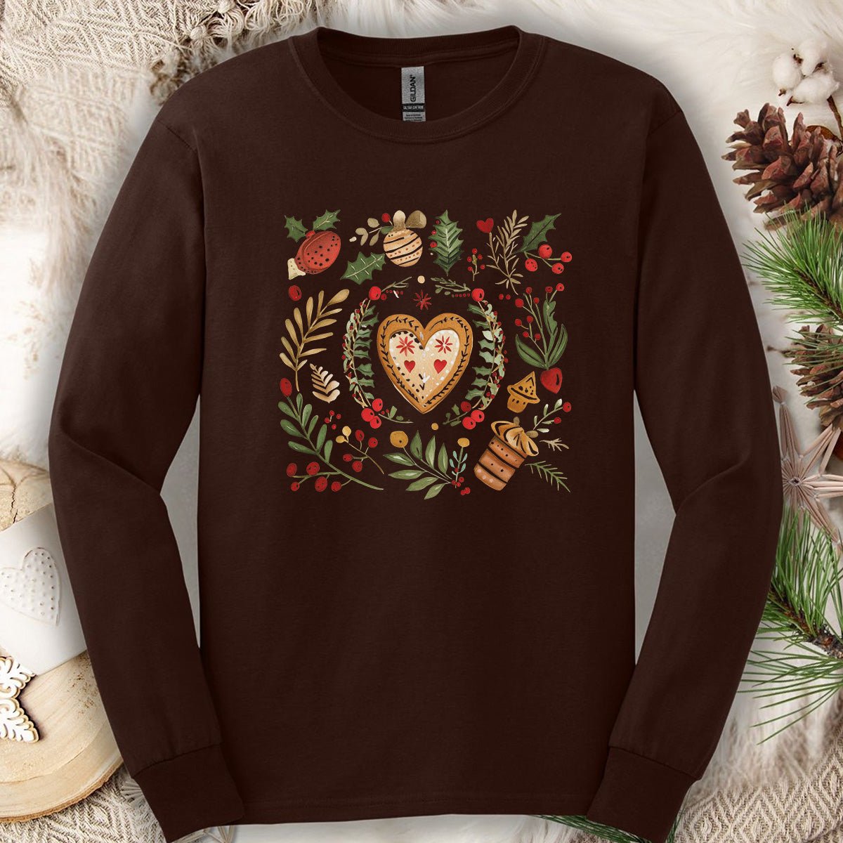 Holiday Gingerbread Heart Art Long Sleeve Tee