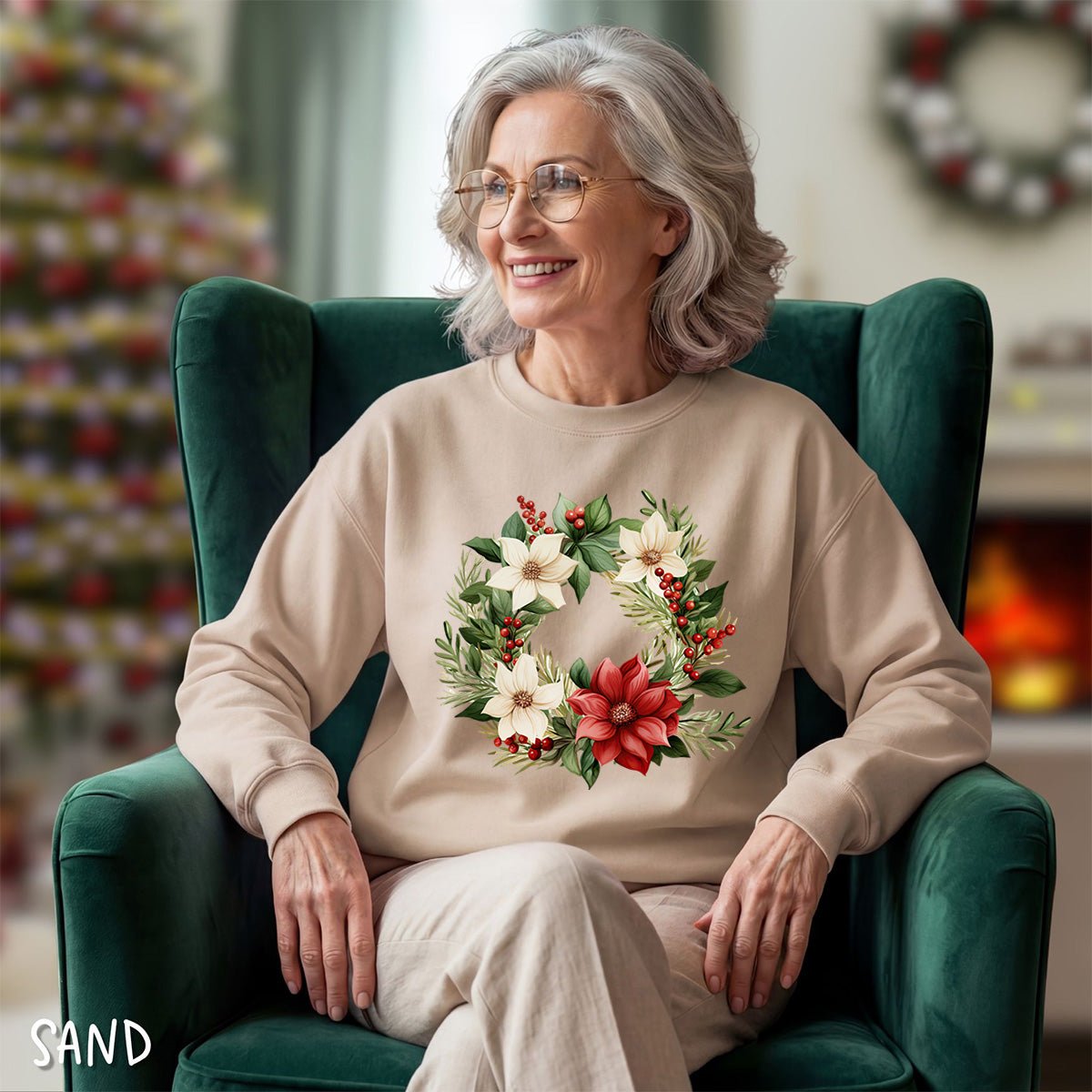 Holiday Poinsettia Wreath Sweatshirt