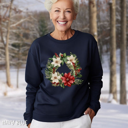 Holiday Poinsettia Wreath Sweatshirt