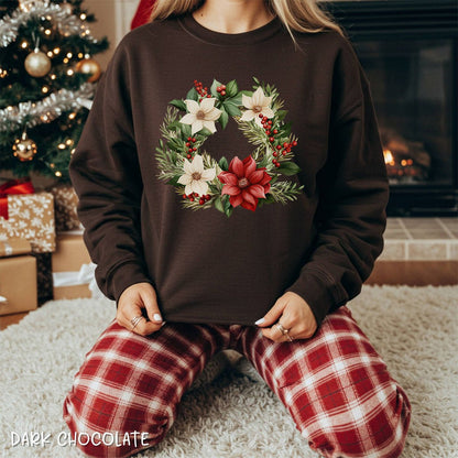 Holiday Poinsettia Wreath Sweatshirt