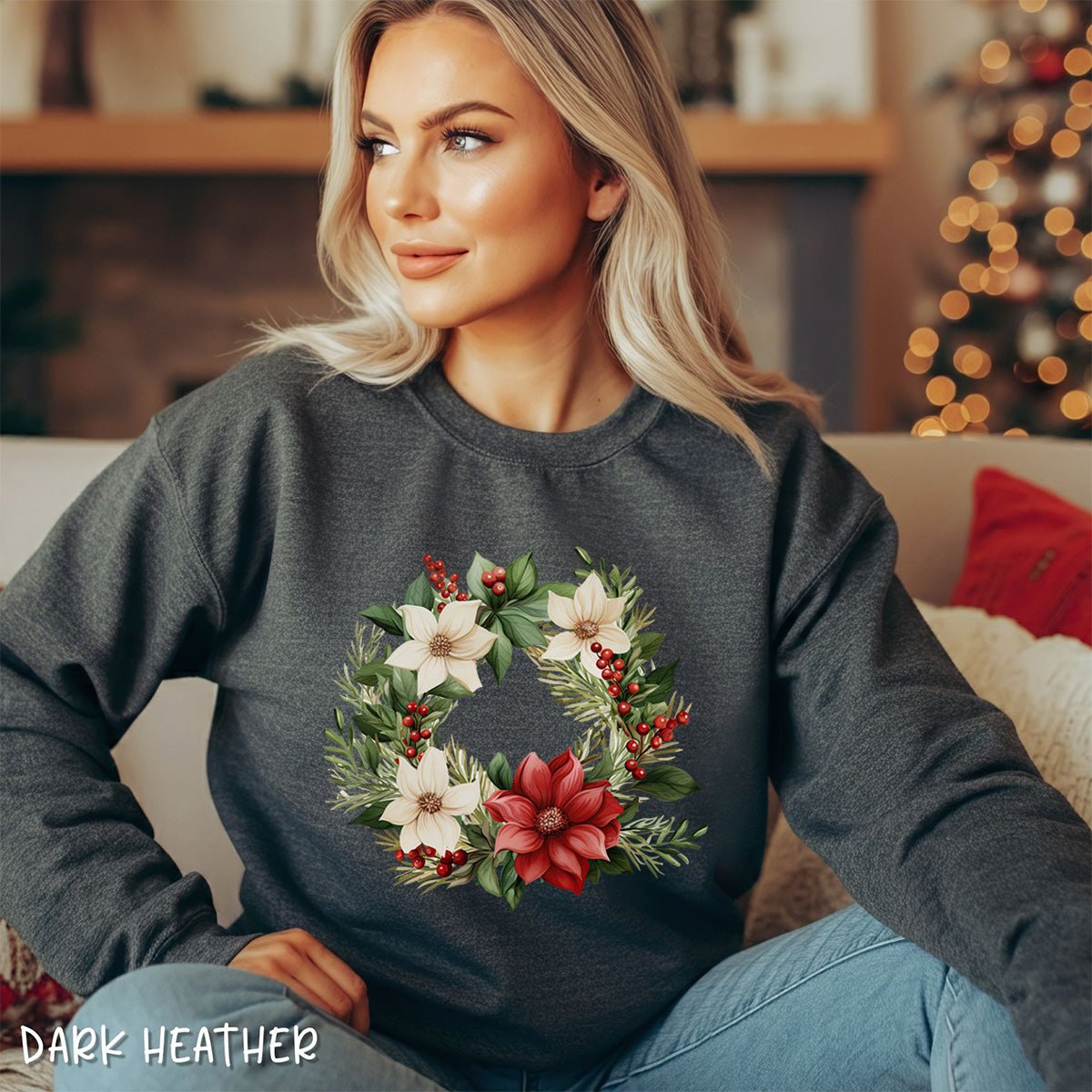 Holiday Poinsettia Wreath Sweatshirt