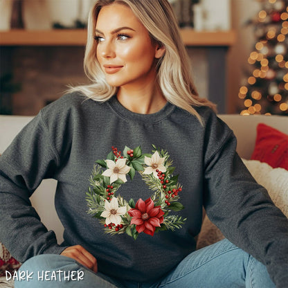 Holiday Poinsettia Wreath Sweatshirt