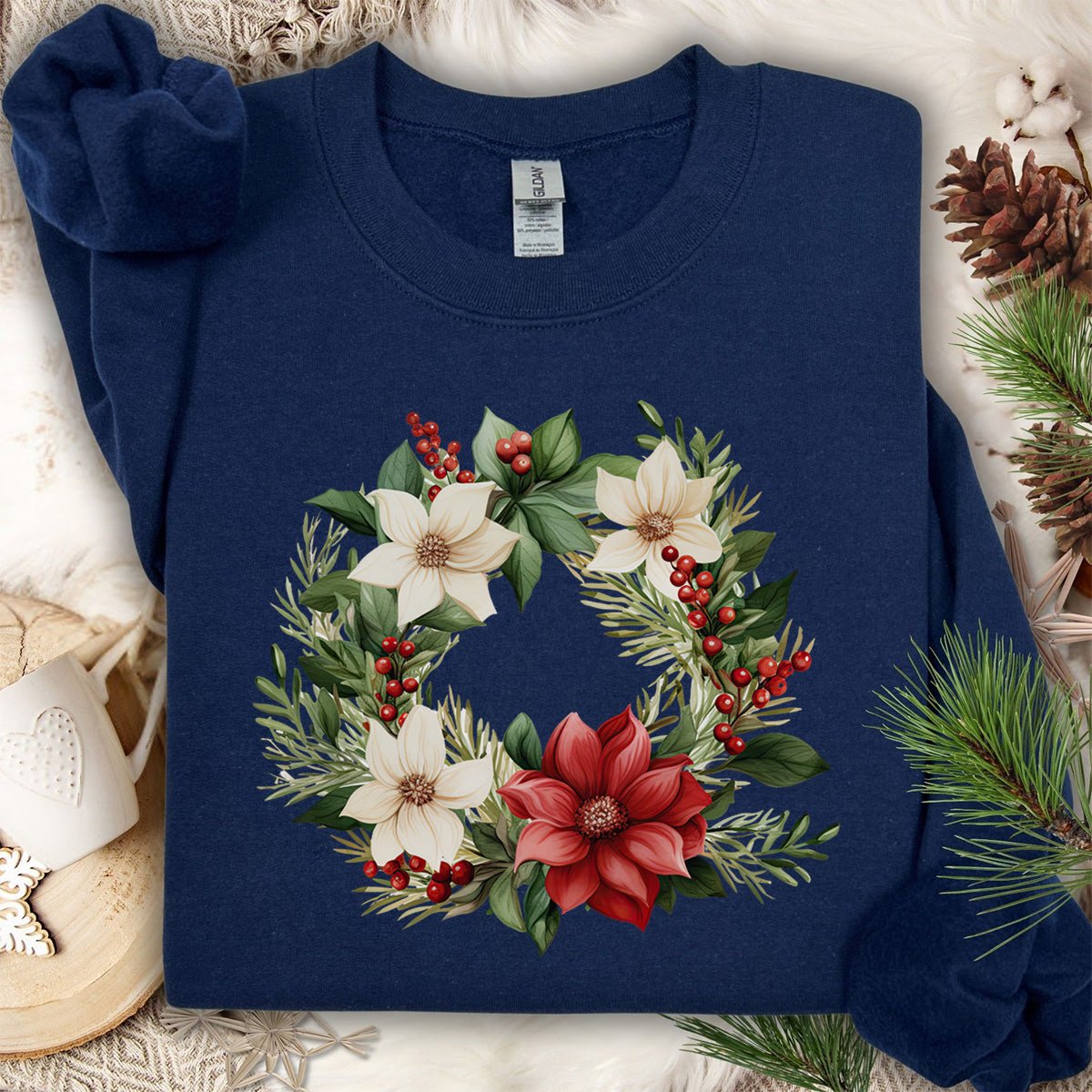 Holiday Poinsettia Wreath Sweatshirt