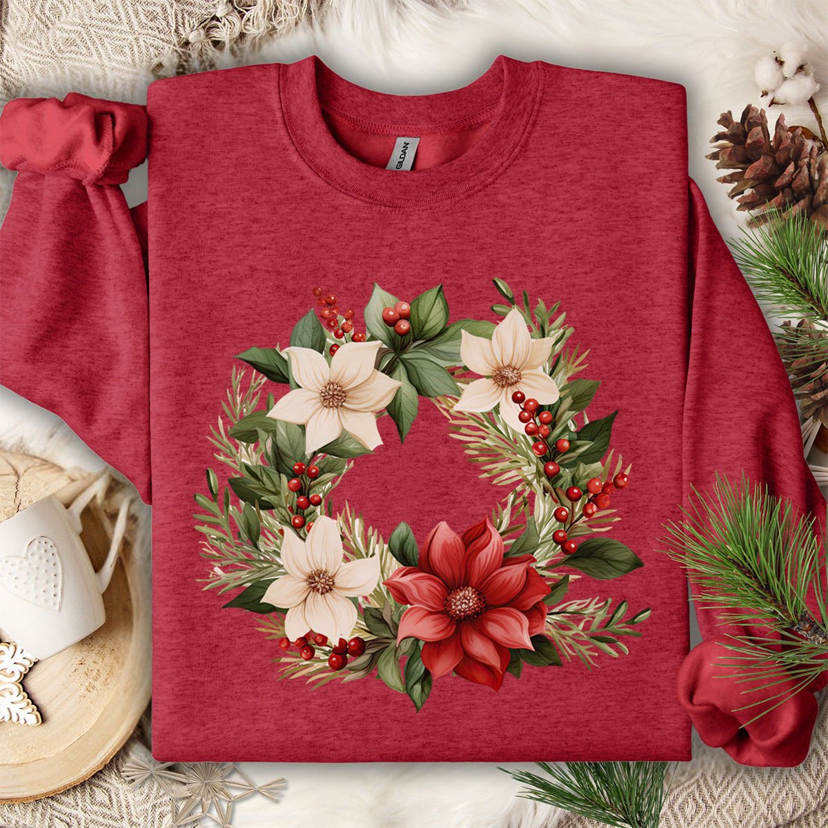 Holiday Poinsettia Wreath Sweatshirt