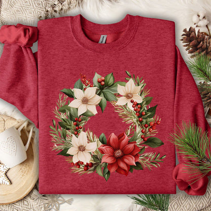 Holiday Poinsettia Wreath Sweatshirt