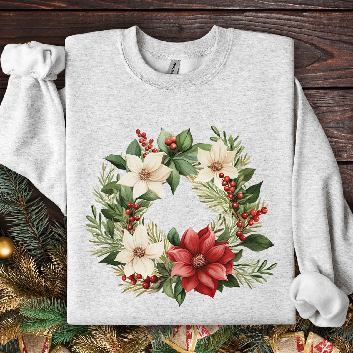 Holiday Poinsettia Wreath Sweatshirt