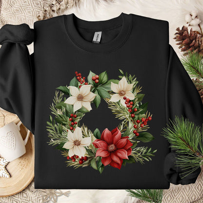Holiday Poinsettia Wreath Sweatshirt