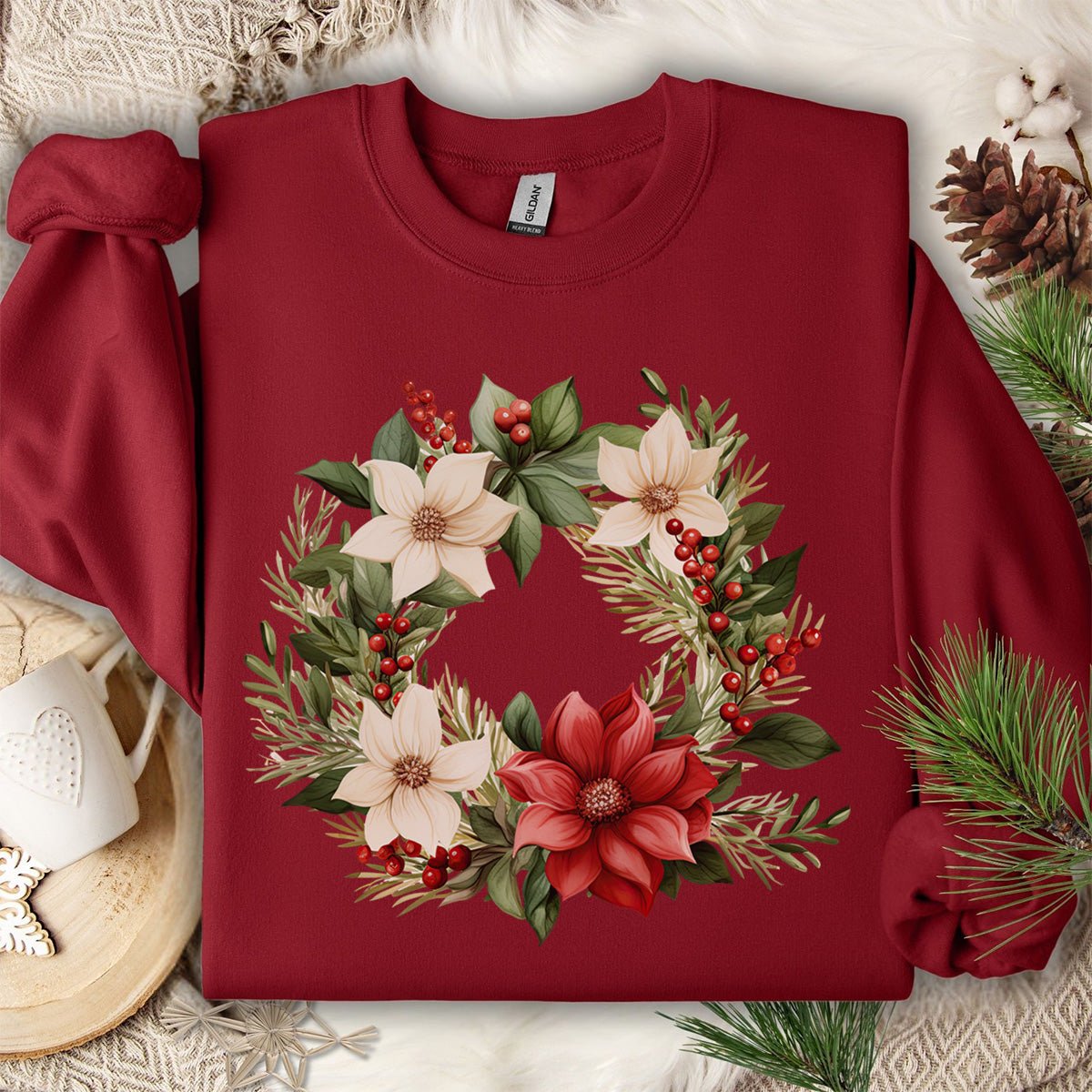 Holiday Poinsettia Wreath Sweatshirt