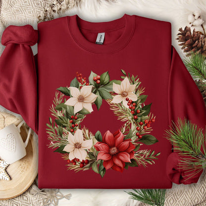 Holiday Poinsettia Wreath Sweatshirt