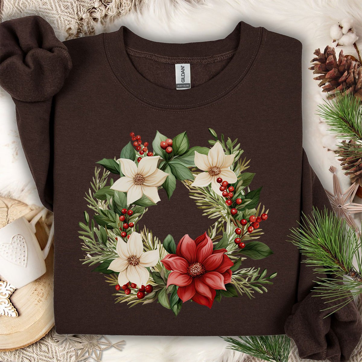 Holiday Poinsettia Wreath Sweatshirt