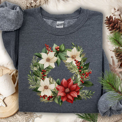 Holiday Poinsettia Wreath Sweatshirt