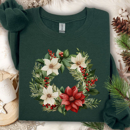 Holiday Poinsettia Wreath Sweatshirt