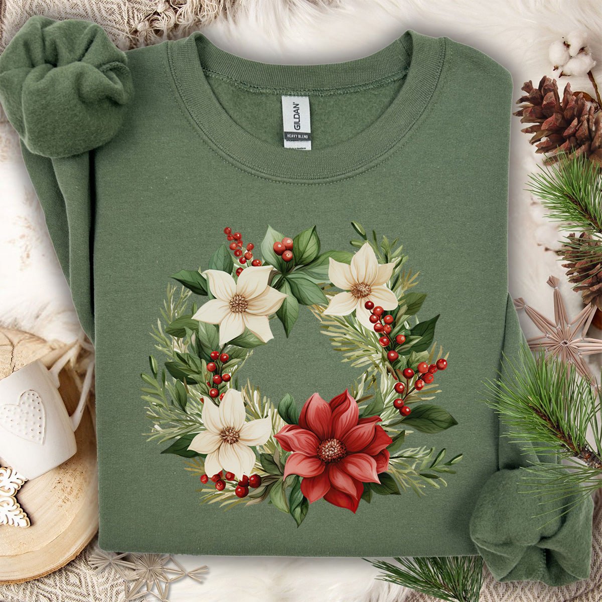 Holiday Poinsettia Wreath Sweatshirt